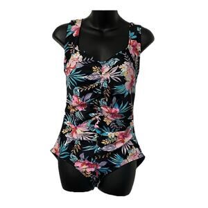Byron Blue Women's One Piece Swimsuit Blue Floral Patterned Swimming Size 12